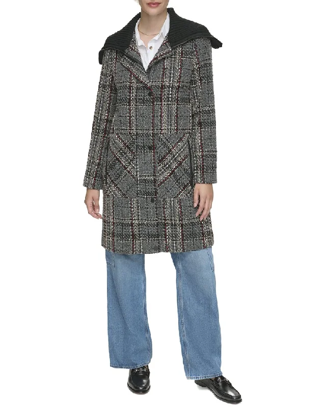 Marc New York Rivas Wool Knit Trimmed Tweed Coat