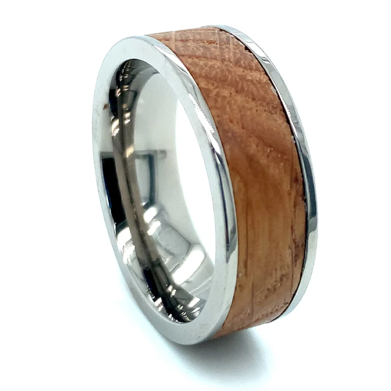 Titanium Band and Whiskey Barrel Inlay- 