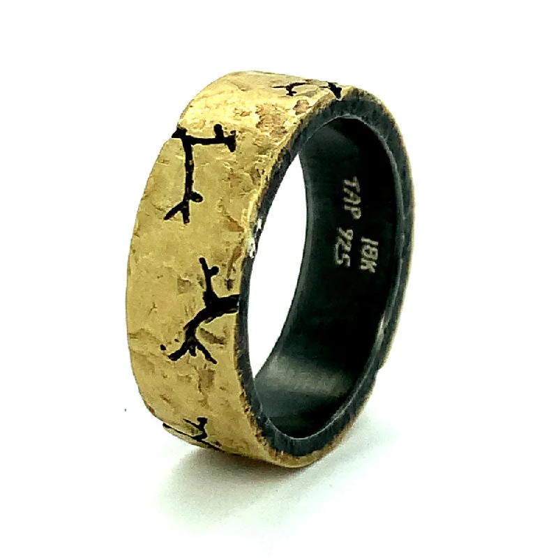 Yellow Gold and Oxidized Silver Men's Band - 