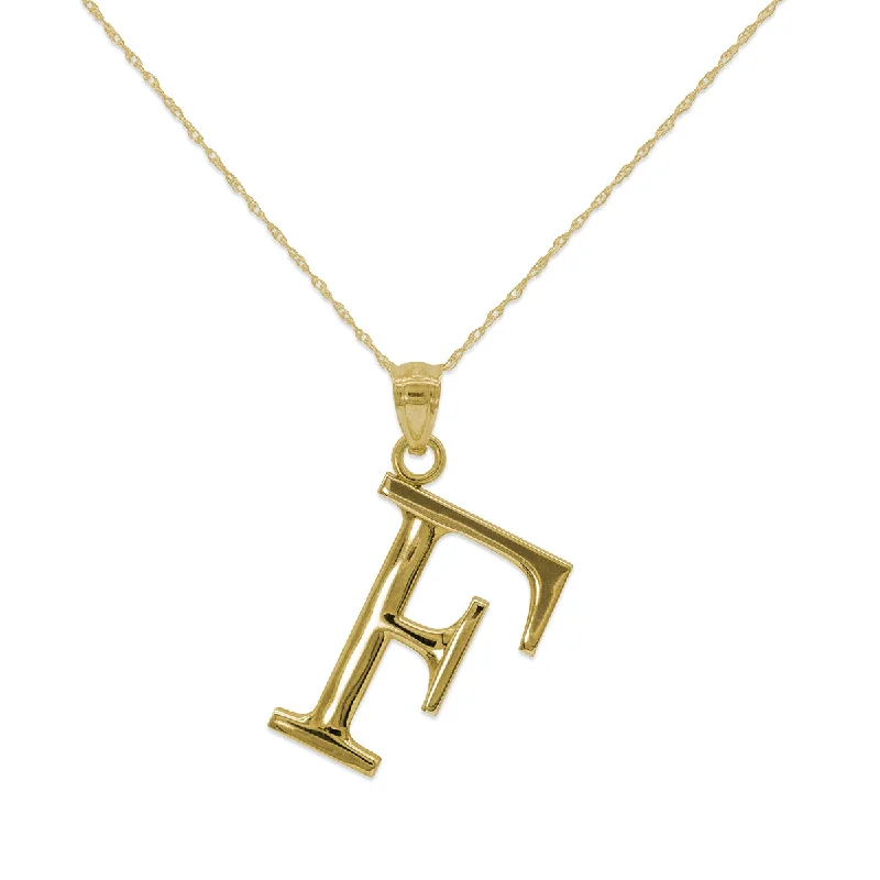 10KT Yellow Gold 18-inch 30MM Initial Pendant; Initial F