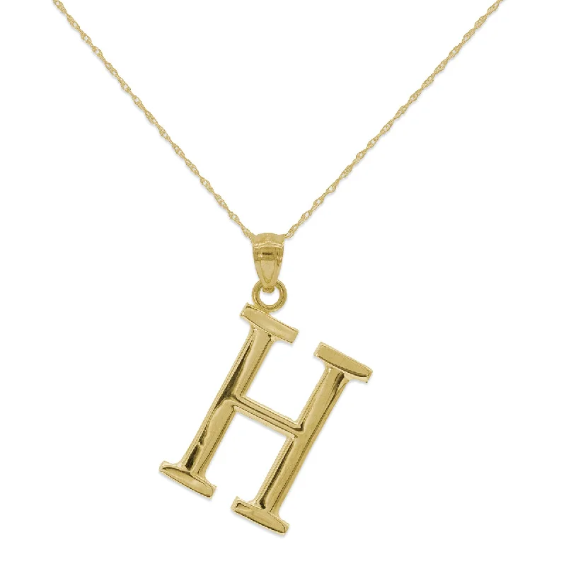 10KT Yellow Gold 18-inch 30MM Initial Pendant; Initial H