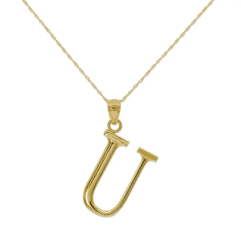 10KT Yellow Gold 18-inch 30MM Initial Pendant; Initial U