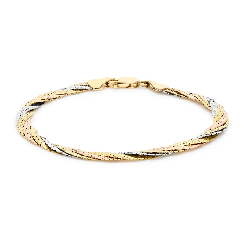 18K 3 Colour Gold Herringbone Twist Bracelet 7.5