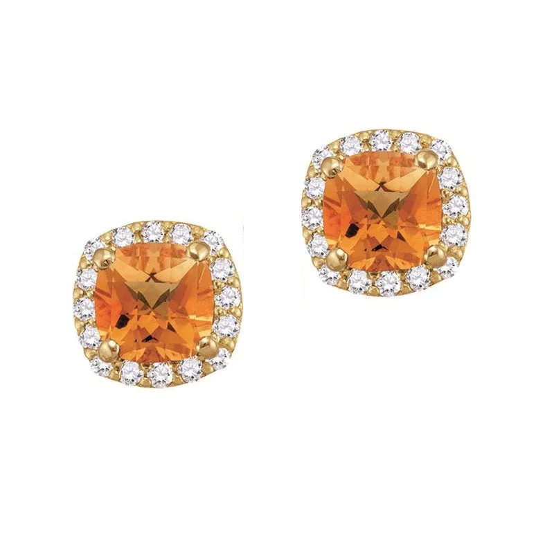 5MM Cushion Citrine and White Sapphire Birthstone Halo Stud Earrings in 10KT Yellow Gold