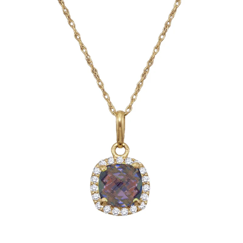 6MM Cushion Alexandrite and White Sapphire Birthstone Halo 18-inch Pendant in 10KT Yellow Gold