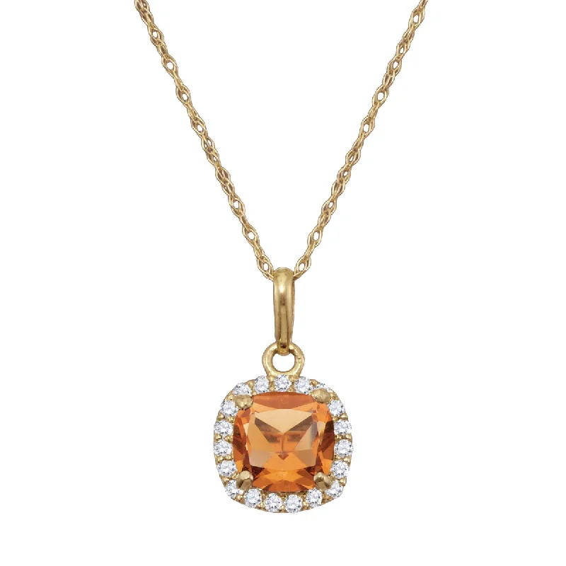 6MM Cushion Citrine and White Sapphire Birthstone Halo 18-inch Pendant in 10KT Yellow Gold