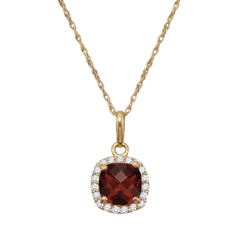 6MM Cushion Garnet and White Sapphire Birthstone 18-inch Pendant in 10KT Yellow Gold