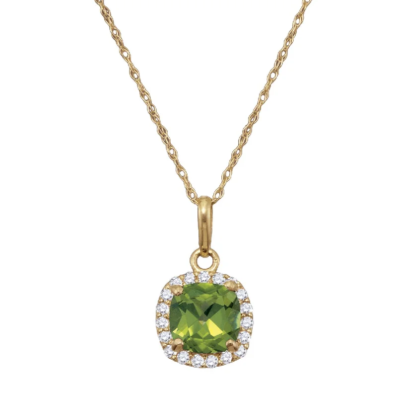 6MM Cushion Peridot and White Sapphire Birthstone 18-inch Pendant in 10KT Yellow Gold