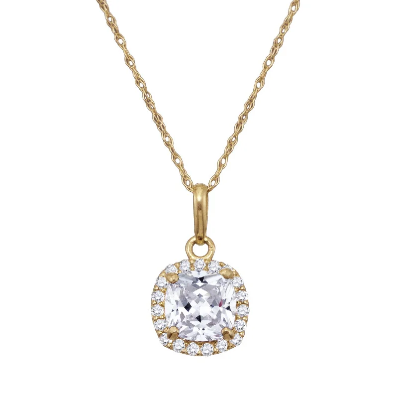 6MM Cushion White Topaz and White Sapphire Birthstone Halo 18-inch Pendant in 10KT Yellow Gold