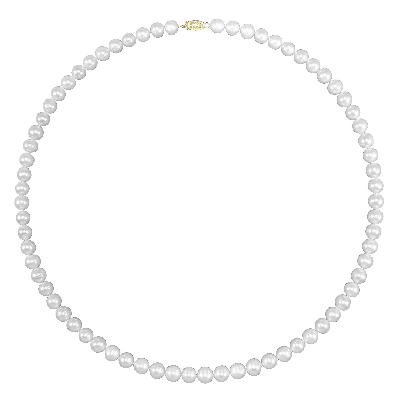 7MM Round Pearl Filigree 20-inch Necklace in 14KT Yellow Gold