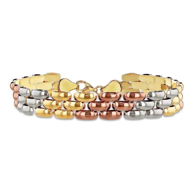 9K 3 Colour Gold Brick Link Bracelet 7.5