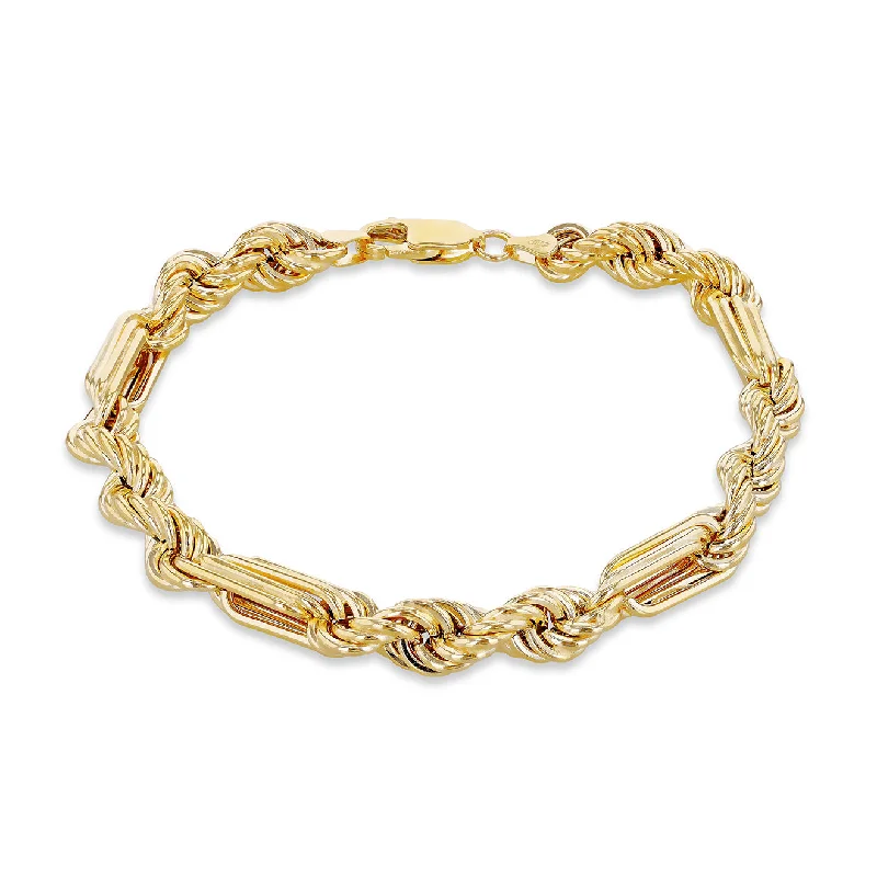 9K Yellow Gold 7mm Figaro Rope Bracelet 8.2