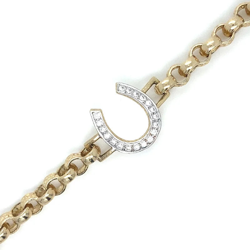 9K Yellow Gold Cubic Zirconia Horseshoe Bracelet 6.25