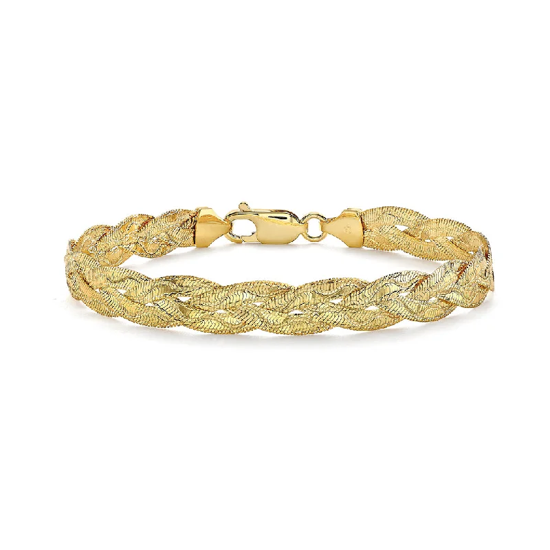 9K Yellow Gold Woven Herringbone Bracelet 7