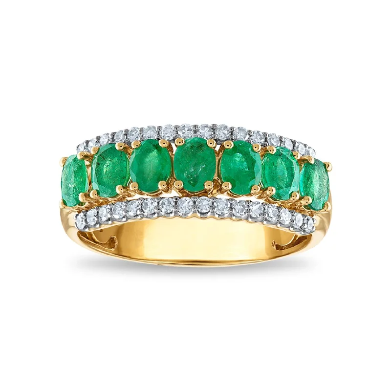 LoveSong 4X3MM Oval Emerald and Diamond Anniversary Ring in 10KT Yellow Gold