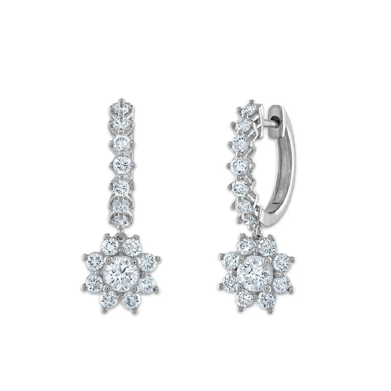 Signature EcoLove 1-1/3 CTW Lab Grown Diamond Drop & Dangle Hoop Earrings in 14KT White Gold