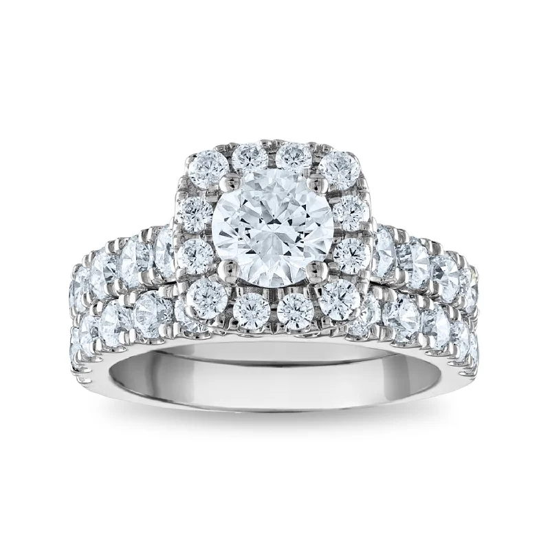 Signature EcoLove Diamond Dreams 3 CTW Lab Grown Diamond Halo Bridal Set in 14KT White Gold