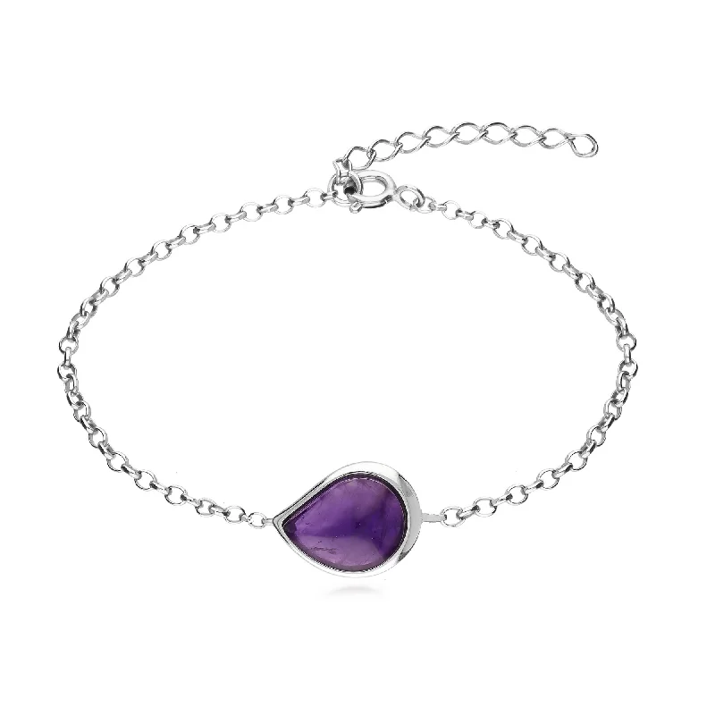 Sterling Silver Amethyst Teardrop Bracelet