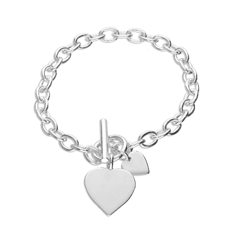 Sterling Silver Two Heart T-Bar Bracelet