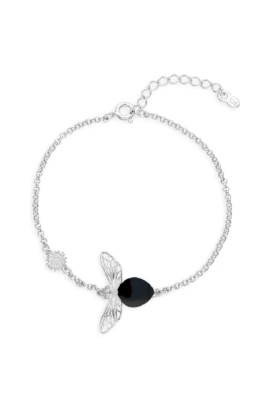 Sterling Silver Whitby Jet Bee Bracelet