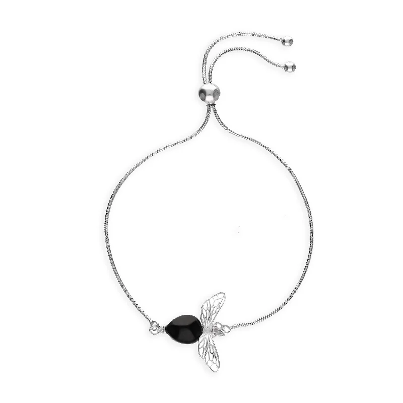 Sterling Silver Whitby Jet Bee Slider Bracelet