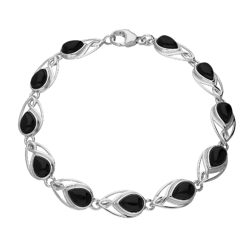 Sterling Silver Whitby Jet Celtic Pear Bracelet