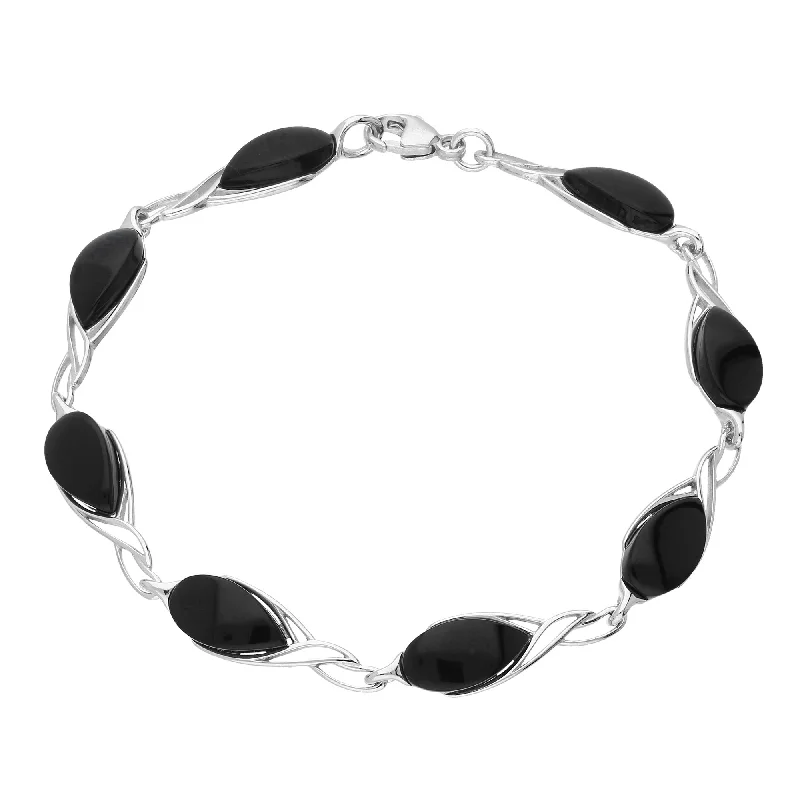 Sterling Silver Whitby Jet Celtic Teardrop Bracelet