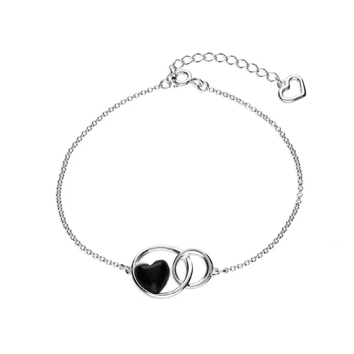 Sterling Silver Whitby Jet Entwined Heart Bracelet