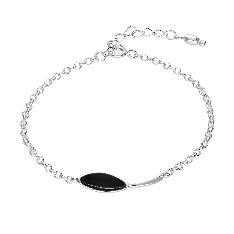 Sterling Silver Whitby Jet Single Offset Marquise Bracelet