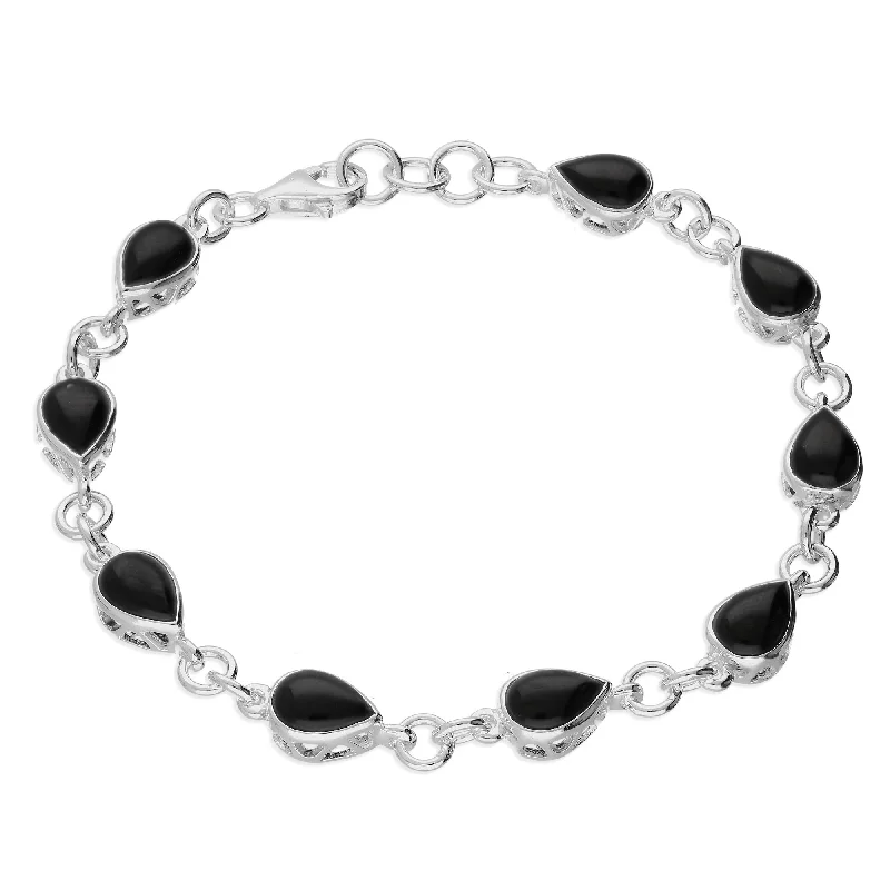 Sterling Silver Whitby Jet Teardrop Multistone Bracelet