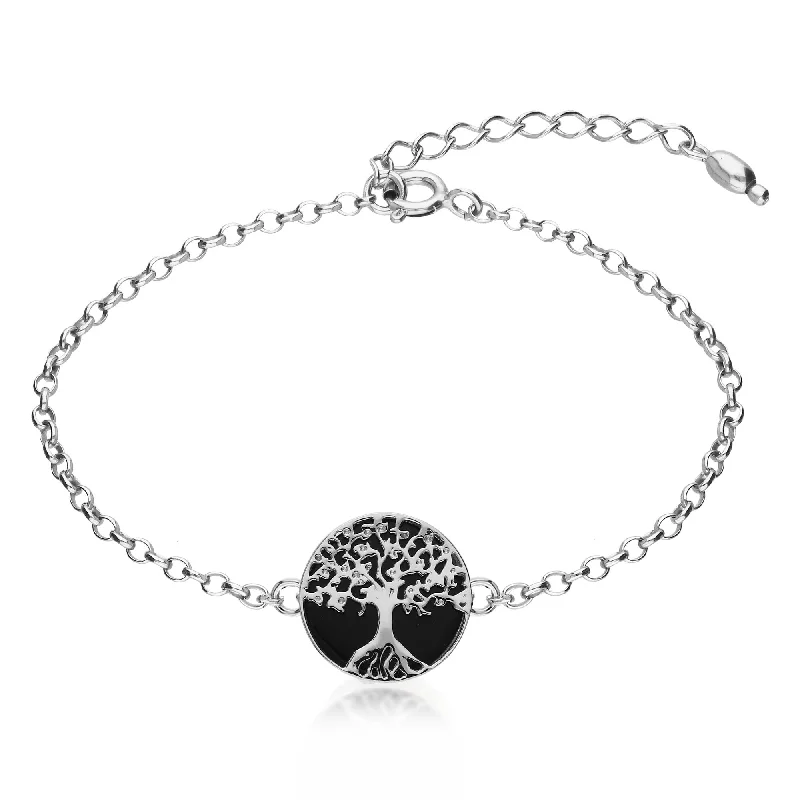 Sterling Silver Whitby Jet Tree Of Life Bracelet