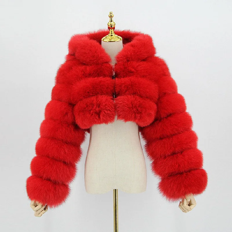 Black Friday Sale QIUCHEN- QC20032 new arrival hot sale luxury jacket plus size fluffy real natural fox fur coat with hood