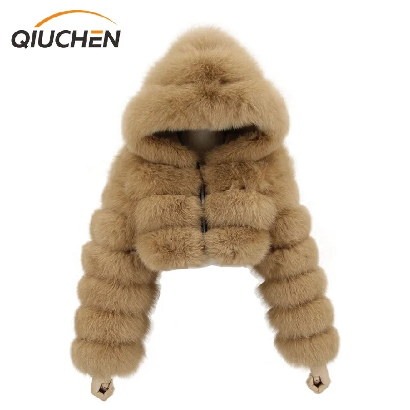 Black Friday Sale QIUCHEN- QC20032 new arrival hot sale luxury jacket plus size fluffy real natural fox fur coat with hood