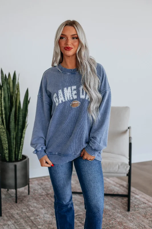 Game Day Oversized Crewneck - Steel Blue