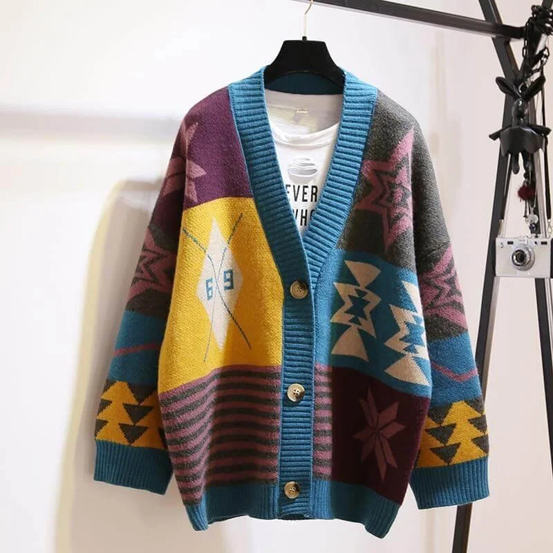 Multi-Color Oversized Cardigan Sweater For Women