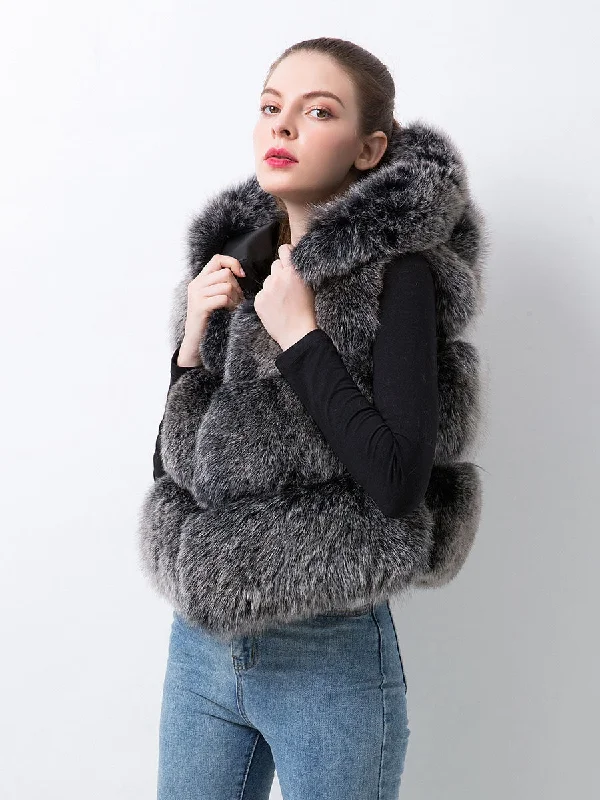 QIUCHEN QC20077  new arrival women fur coat real fox fur vest hood gilet jacket luxury fashion fur clothes