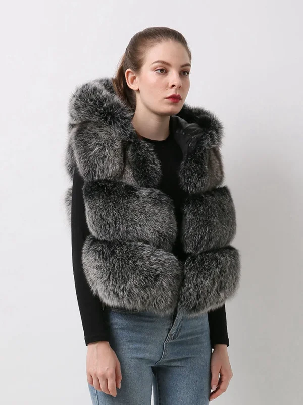 QIUCHEN QC20077  new arrival women fur coat real fox fur vest hood gilet jacket luxury fashion fur clothes