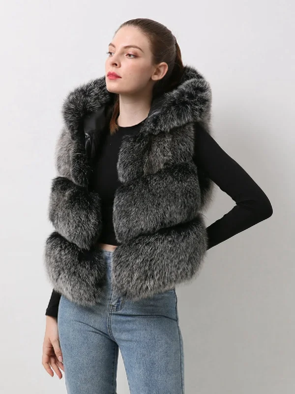 QIUCHEN QC20077  new arrival women fur coat real fox fur vest hood gilet jacket luxury fashion fur clothes