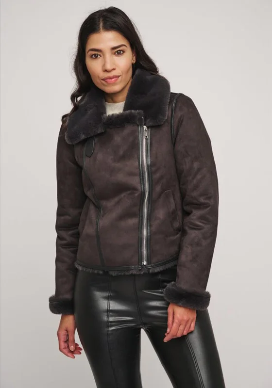 Rino & Pelle Bacia Faux Fur Biker Jacket, Graphite