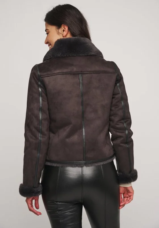 Rino & Pelle Bacia Faux Fur Biker Jacket, Graphite