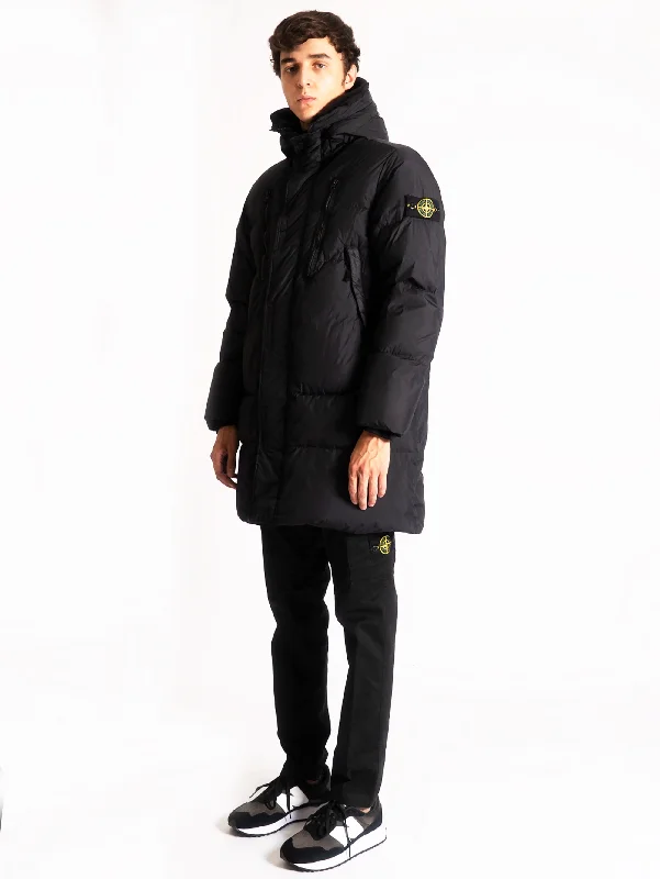 Parka Imbottito in Reps di Nylon Nero