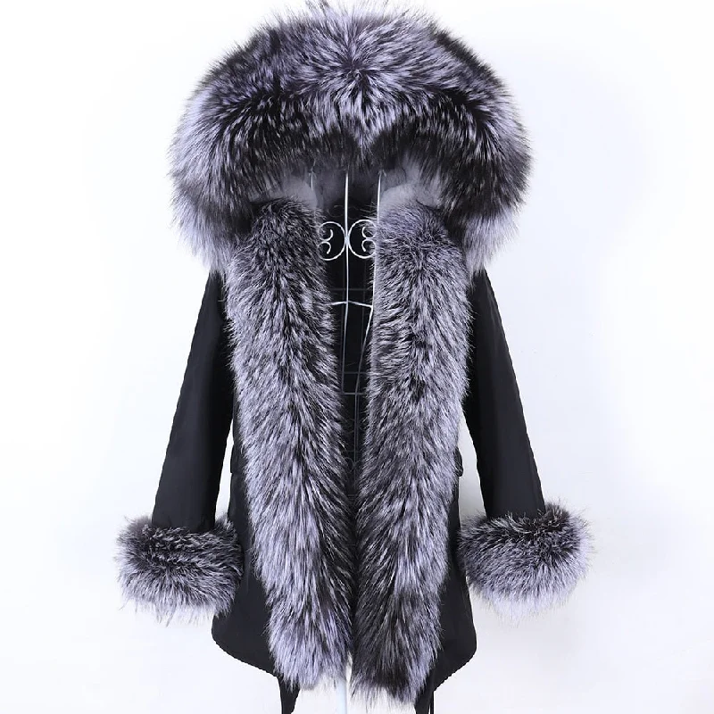 Winter Fashion Super Big Real Fox Fur Collar Hooded Jacket for Women