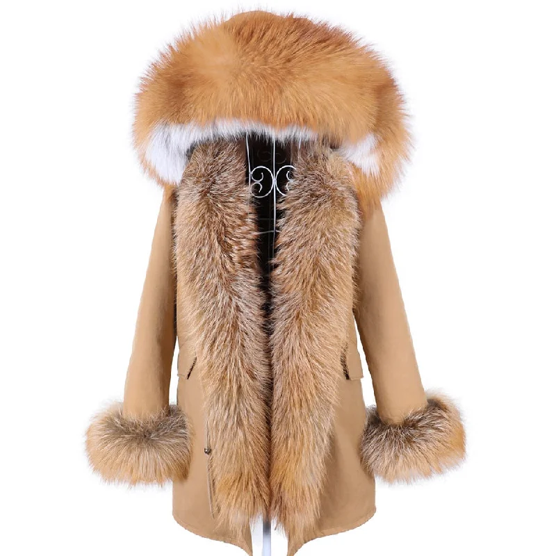 Winter Super Big Removable Real Fox Fur Collar Parkas Jacket for Women