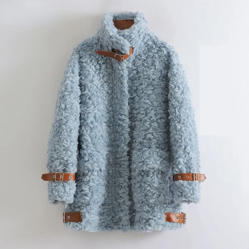 Women's Casual Korean Fashion Wool Fur Long Sleeve Warm Jacket