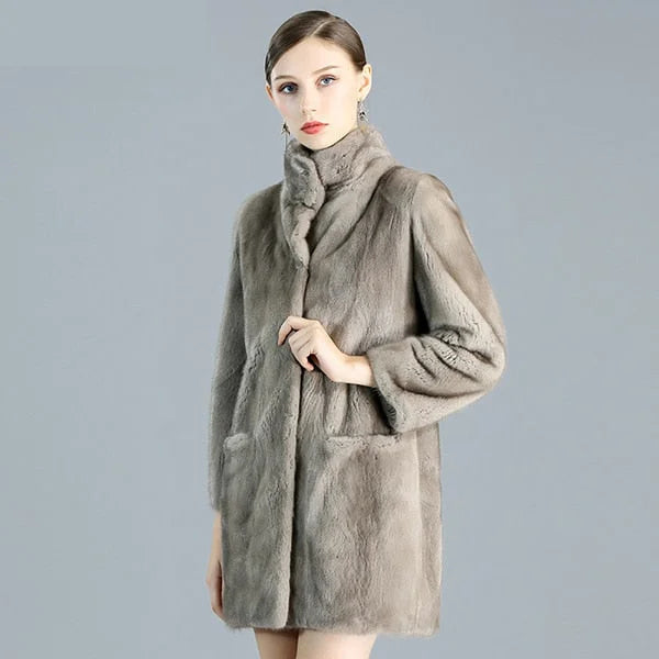 Women's Casual Warm Thick Natural Import Real Mink Fur Winter Jacket