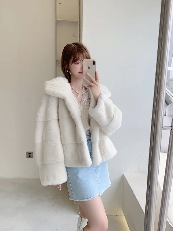 Women's High-Grade Real Mink Fur Multiple Color Jackets with Big Hat