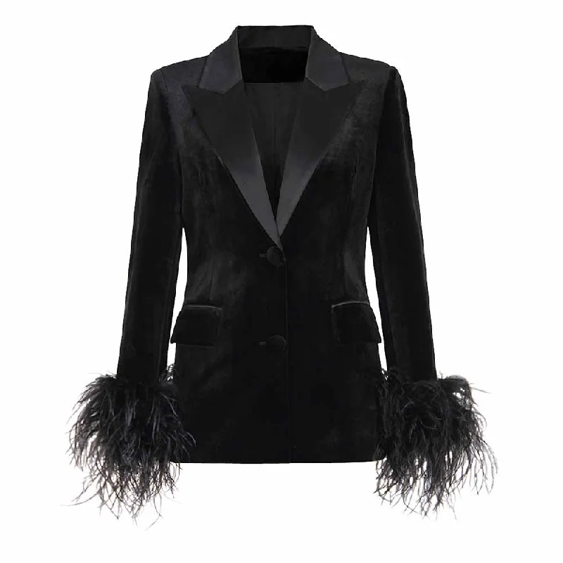 Women's Long Sleeve Black Feather Blazer