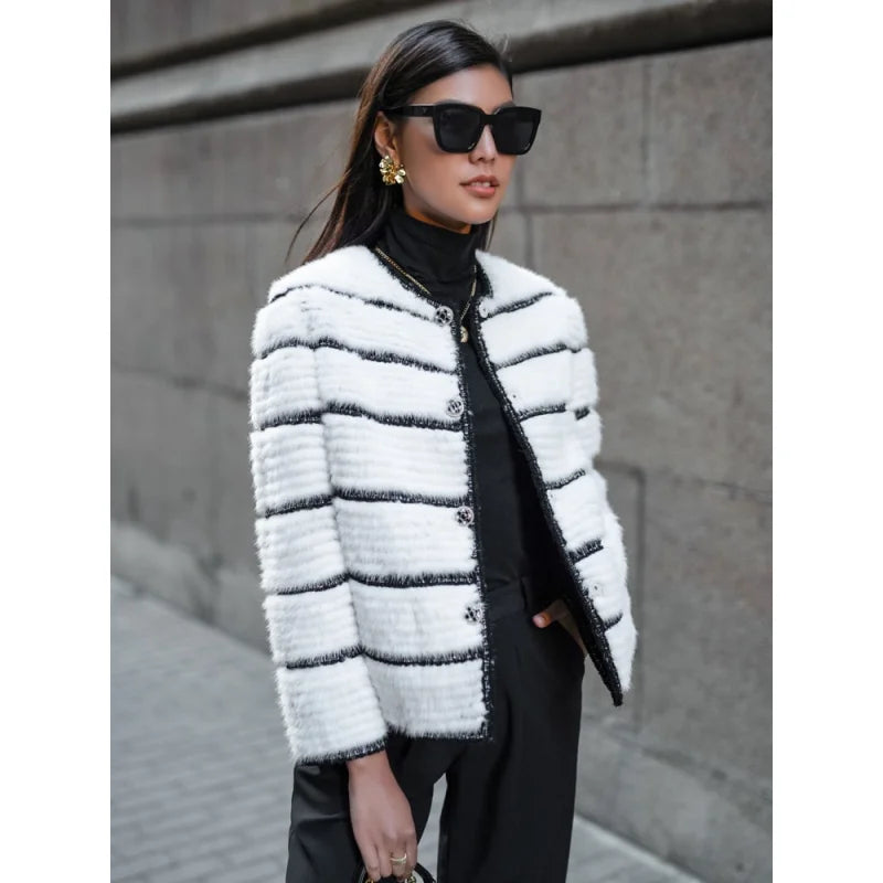 Women's Luxury Winter Warm Genuine Leather Mink Fur Knitted Jacket