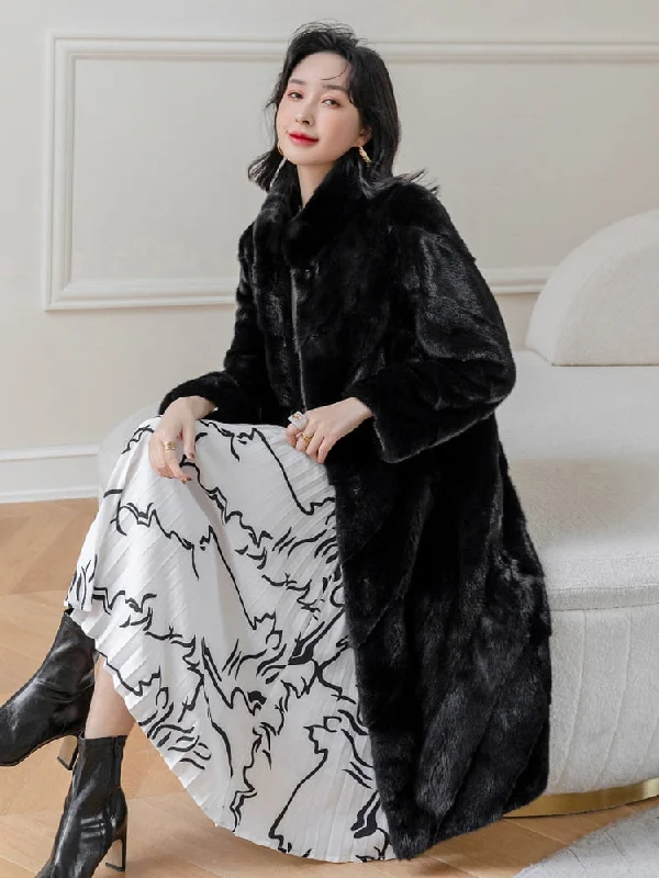 Women's Luxury Winter Warm Real Mink Fur Mandarin Collar Thick Long Jacket