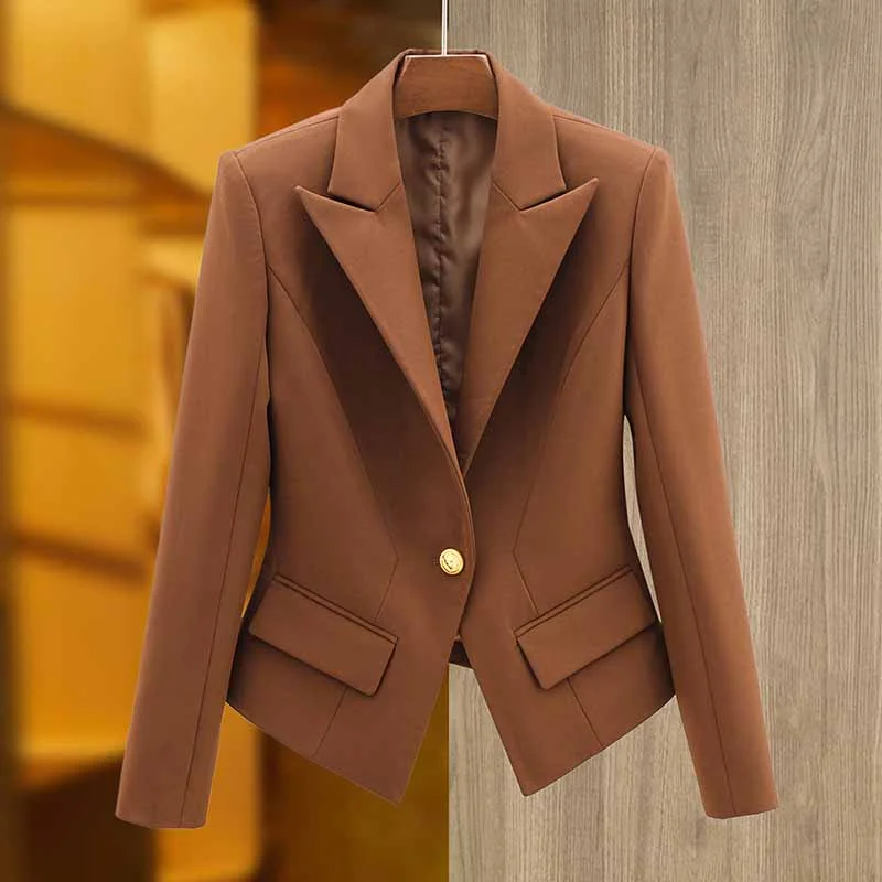 Women's single-button blazer slim fit with Pocket in Camel Color